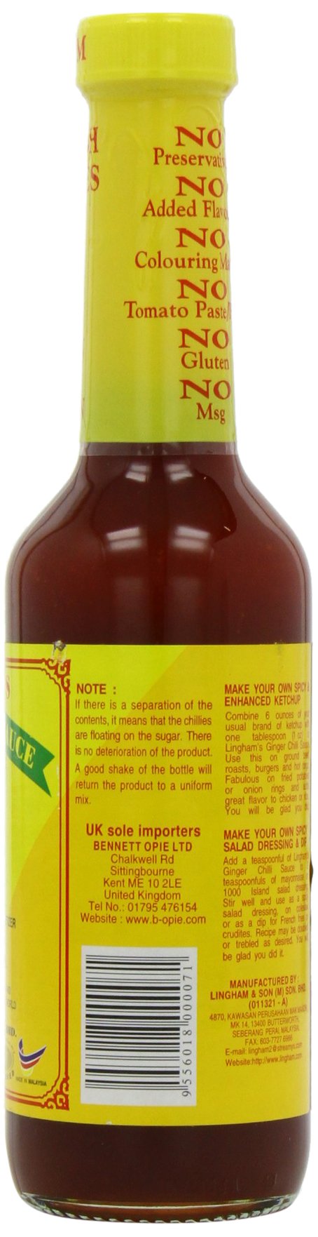 Linghams Salsa de chile jengibre 280 ml (paquete de 8)