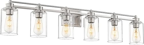 Miniatura 10 de HWH - Lámpara de tocador cromada con 5 luces sobre espejo, lámpara de pared moderna para baño, 37 pulgadas, acabado cromado, 5HLT63B-5W CH
