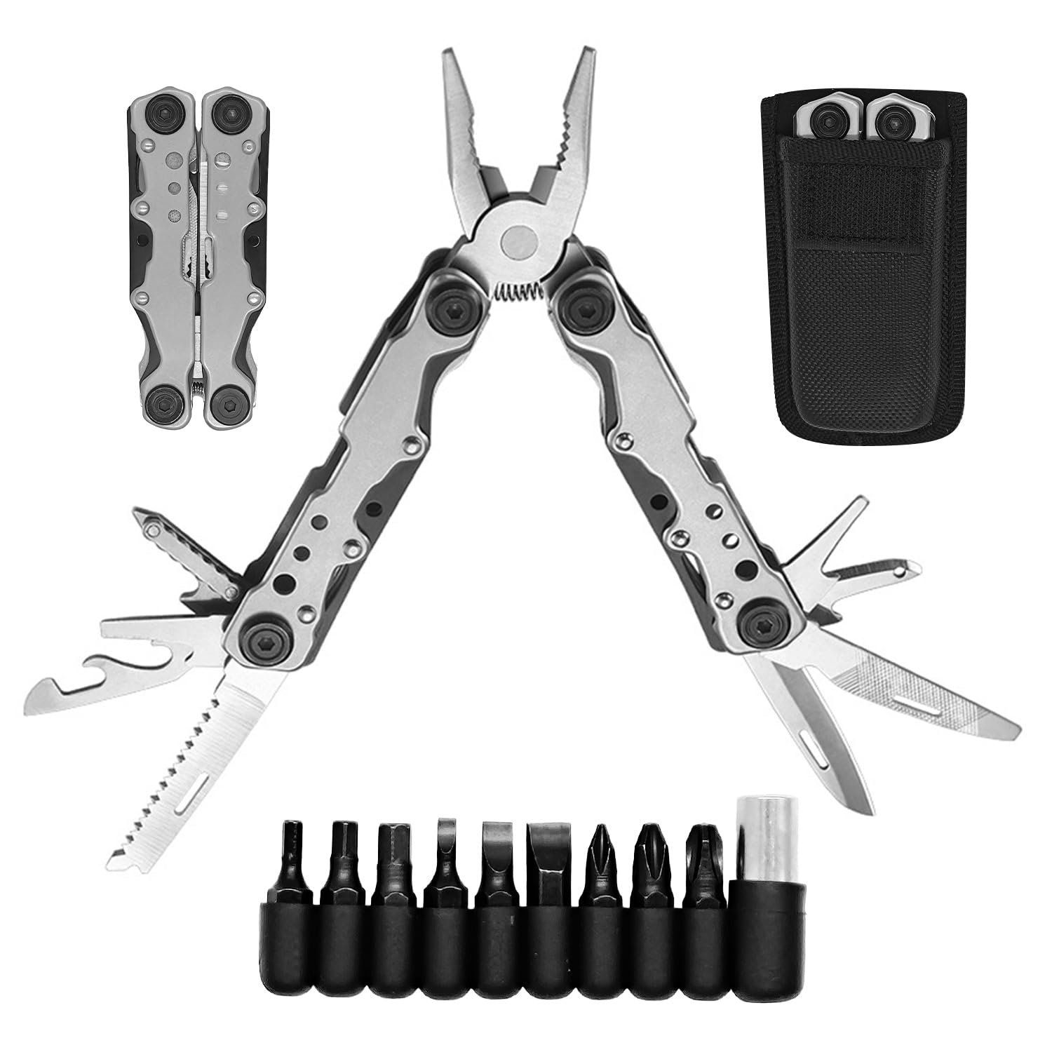 Multi-Tool, 22 in 1 Stainless Steel Pocket Multitools Pliers with, Can Opener and Screwdriver, Folding Multi Tool Portable Multi-Functional Utility Pliers for Camping, Outdoor Activety, Repairing