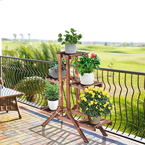 Plant Stand Indoor Outdoor Wooden Flower Display Storage Shelves Rack 3 Tier Ladder Pots Plants Holder for Garden Lawn Patio Office Living Room Balcony Brown