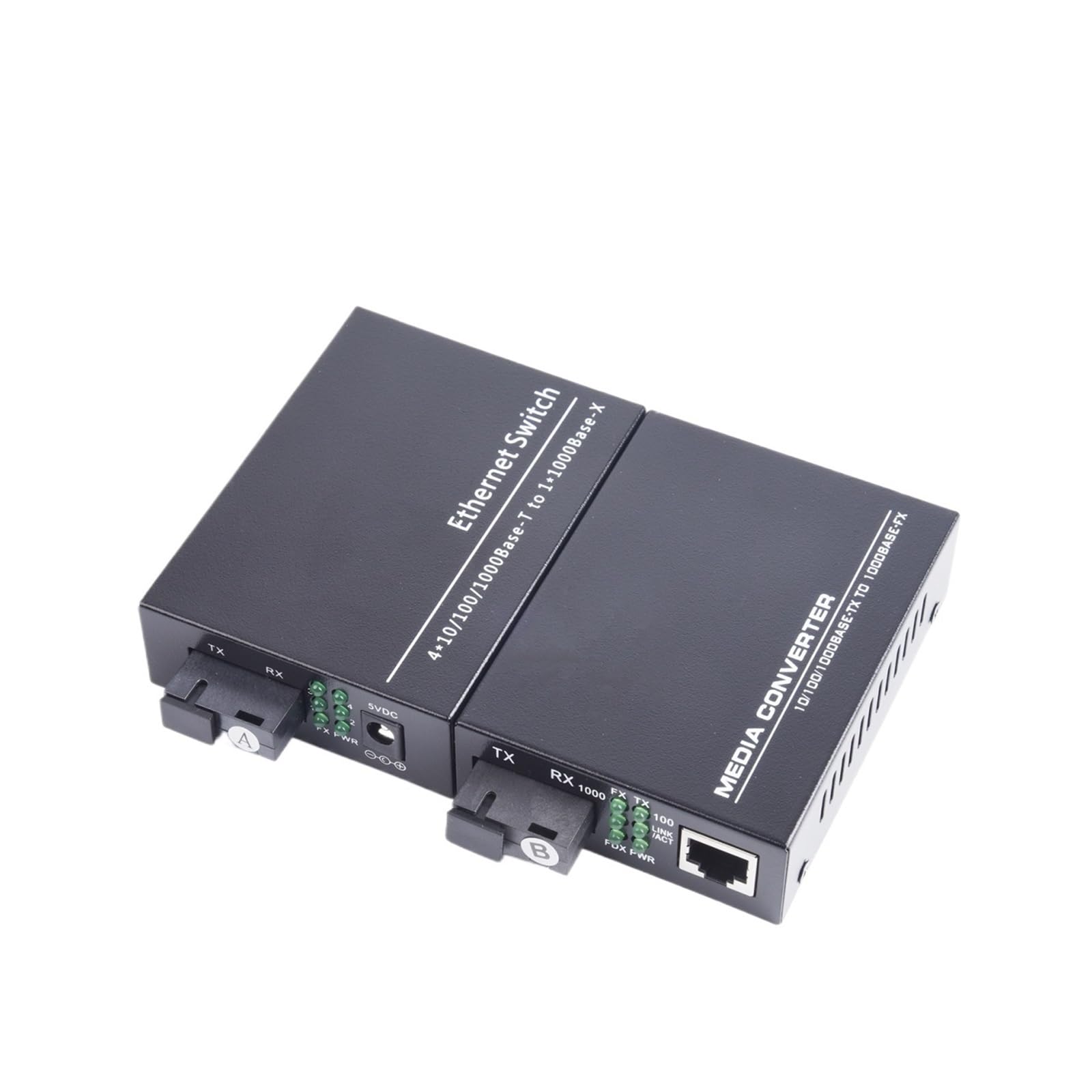 1 paire de convertisseur de média fibre optique Gigabit monomode 1 cœur à 4 ports RJ45 UPC/SC alimentation américaine(1000M Converter)