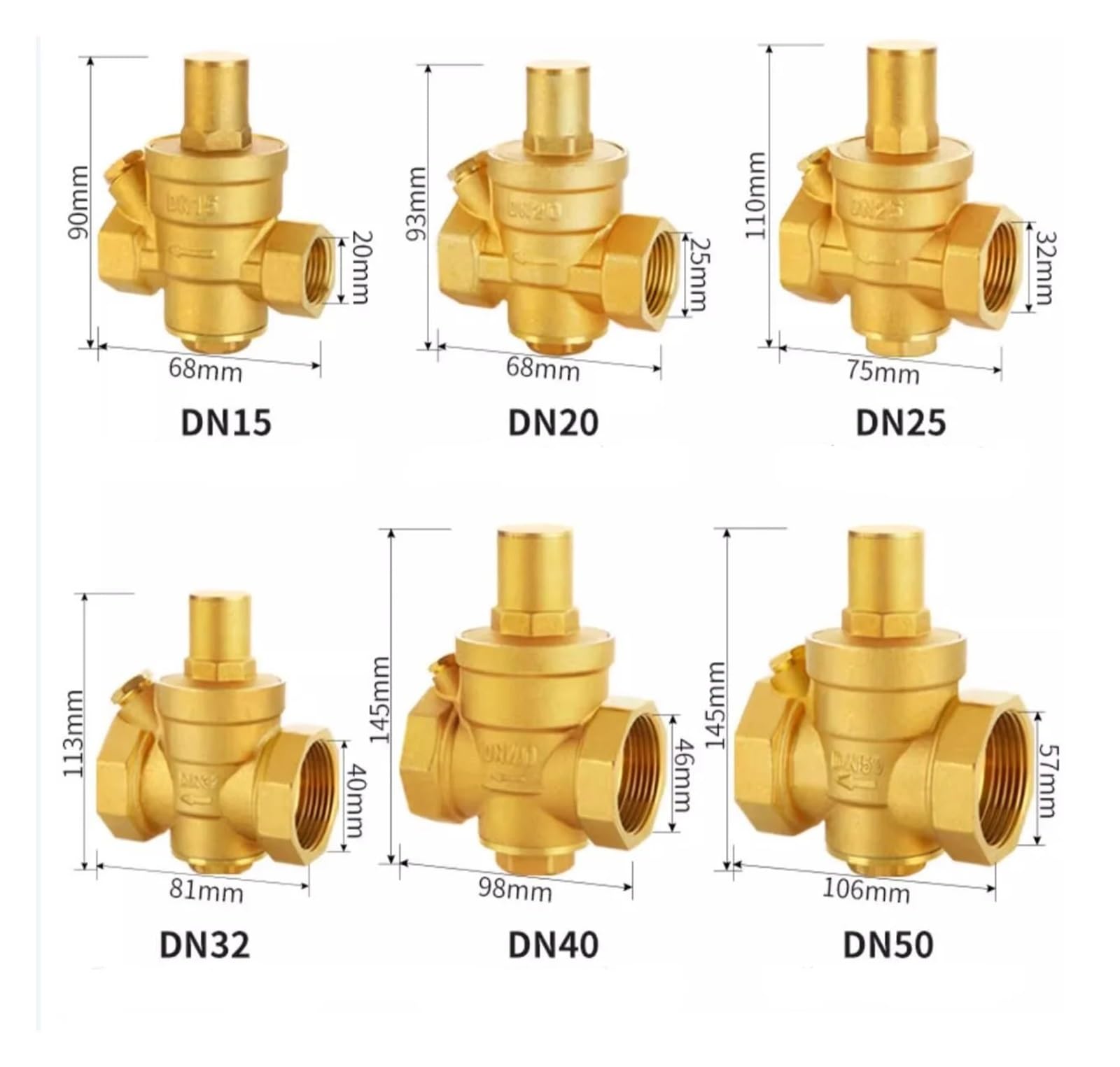 Válvula reductora de presión agua latón, regulador DN15/DN20/DN25/DN32, medidor válvula alivio ajustable, 1/2 ", 3/4", 1, 2" Fluido industrial(With Gauge,1-1/2")