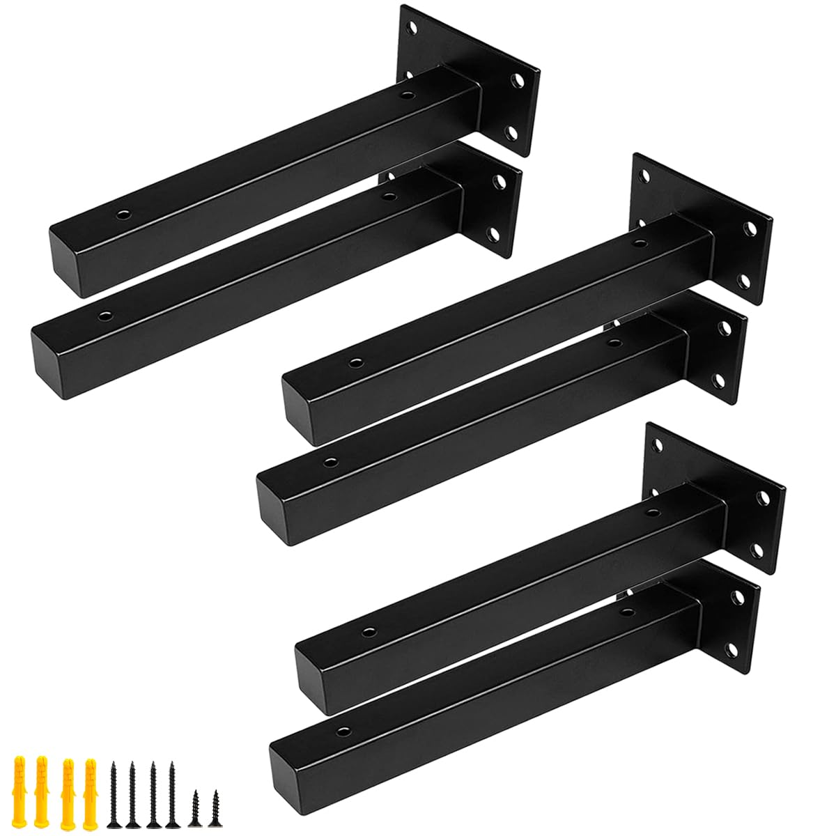 Aysum Black 6 Pack Shelf Brackets 8 Inch Right Angle Corner Brackets For Shelf Support Shelving Brackets Heavy Duty Angle Brackets For Floating Shelves,