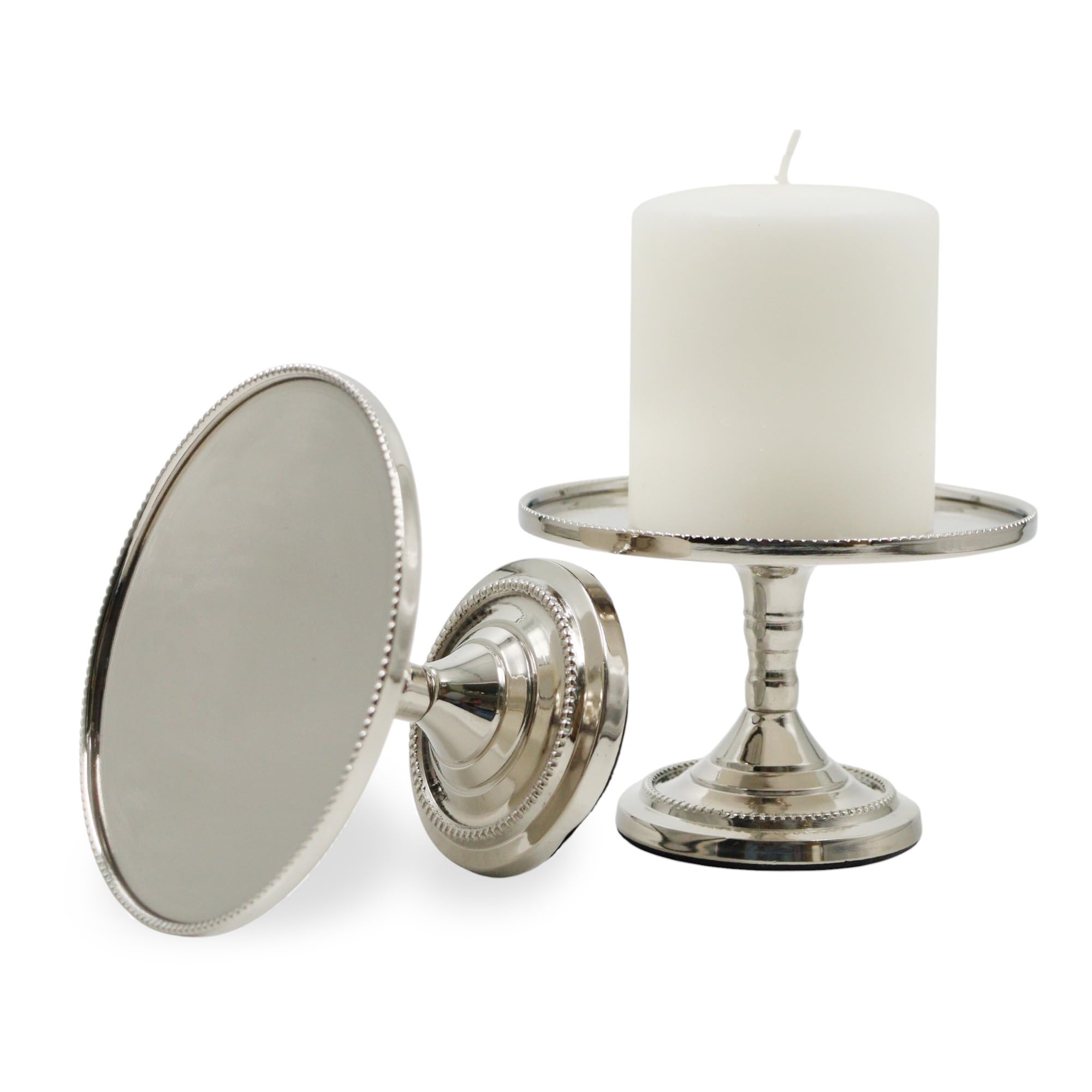 Hosley Set of 2 Metal Pillar Candle Holders 3 Inch High Candle Stands Ideal Gift for Weddings Bridal Party Spa Reiki Meditation Votive Pillar Candle Gardens, Silver 3