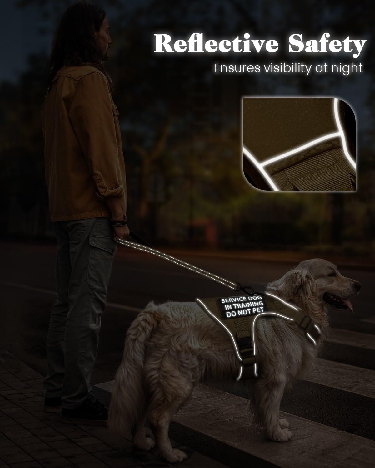 Taktisches Hundegeschirr, strapazierfähig, Netzgewebe, atmungsaktiv, kein Ziehen, Kontrollgriff, Klettverschluss, Molle-Panel mit 6 abnehmbaren Ptaches für Spaziergänge, Training, Wandern