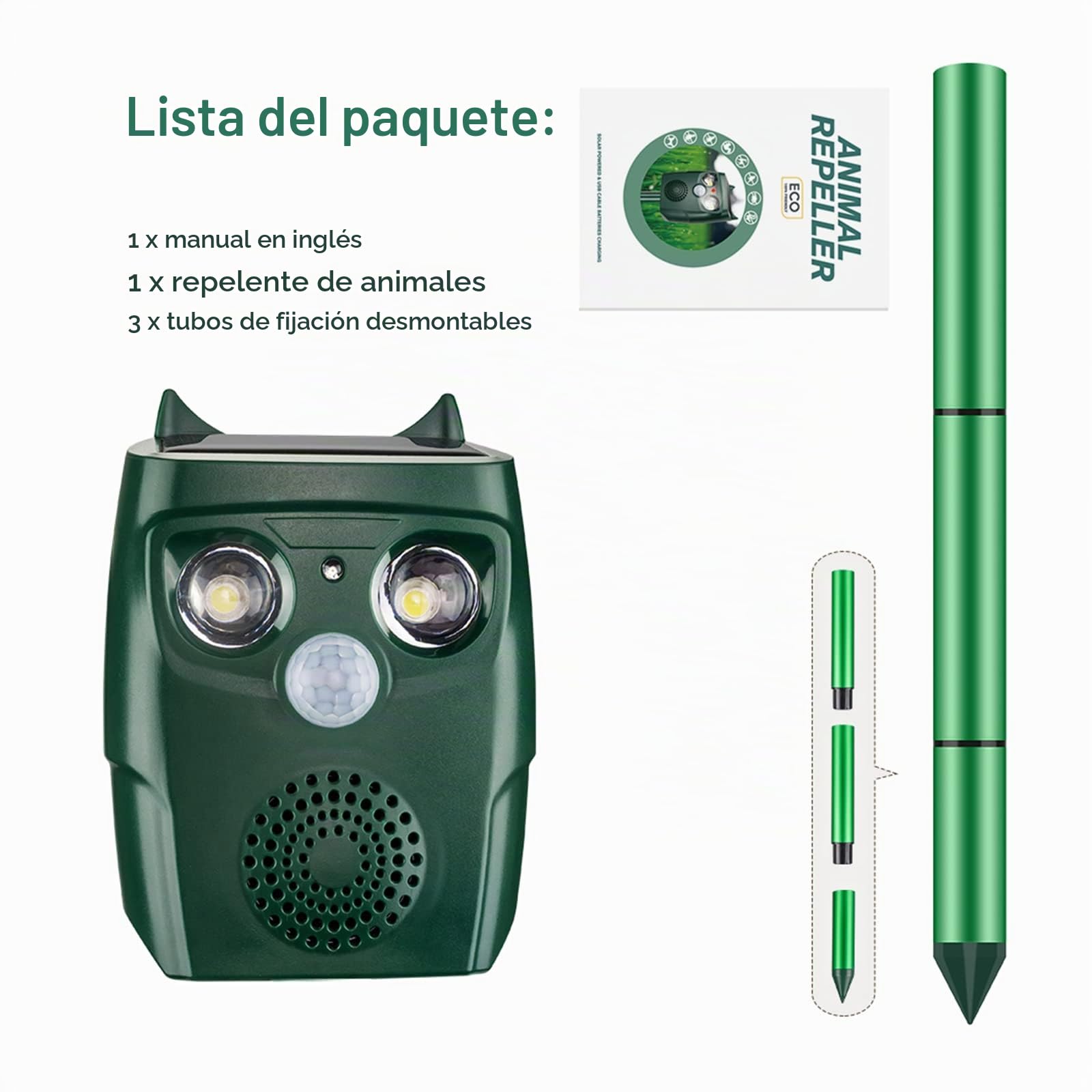 Repelente Gatos, 3 Modos Repelente Solar de Animales Ultrasónico, Repelente Ultrasónico de Topos para Uso al Aire Libre, Ratones, Perroas, Pájaros