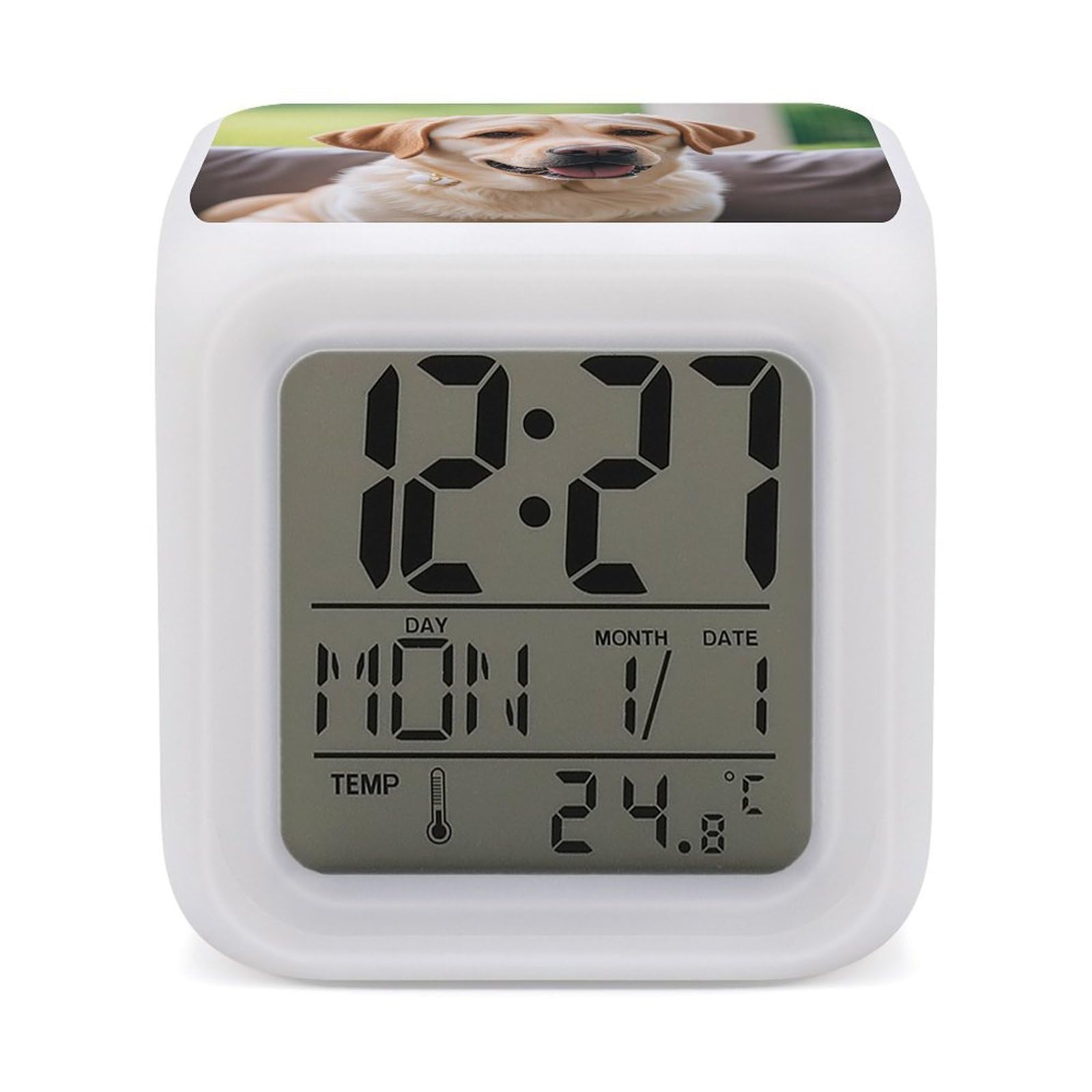 FekiLoot Cute Labrador Dog Alarm Clock for Heavy Sleepers Small Digital Alarm Clock with Date Temperature Wake Up Digital Clocks with 7 Colors Changing Desk Clocks for Bedroom Bedside Nightstand