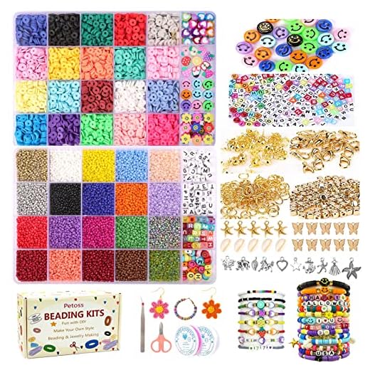 25,000pcs Glass Beads Clay Beads for Jewelry Making Kit, Preppy Bracelet Flat Beads with Smiley Face Bead Letter Beads Charms Pendants, Heishi Beading Supplies for Girls Handmade Gift