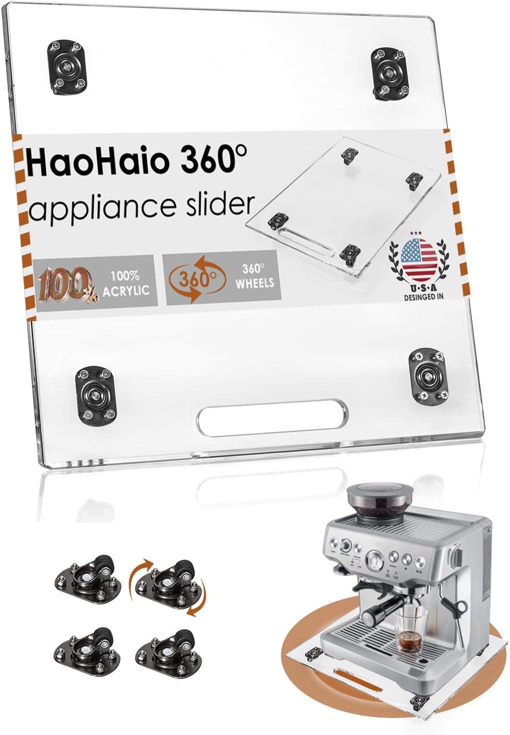 Acrylic 360° Glide Heavy-Duty Appliance Sliders for Countertops – Space-Saving, Effortless No-Lift Moving Tray for Coffee Makers, Kitchen Appliances with Scratch-Proof Protection(Clear) Crystal Clear 14.17”x13”