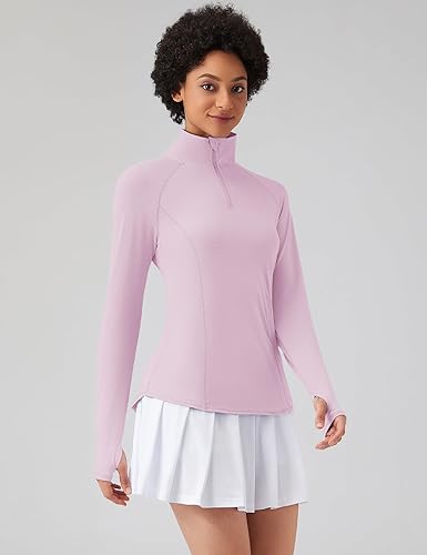 Vista 2 de LOMON - Camisetas de manga larga para mujer, protección solar, cremallera de 14, para verano, secado rápido, camisetas de senderismo, sudadera