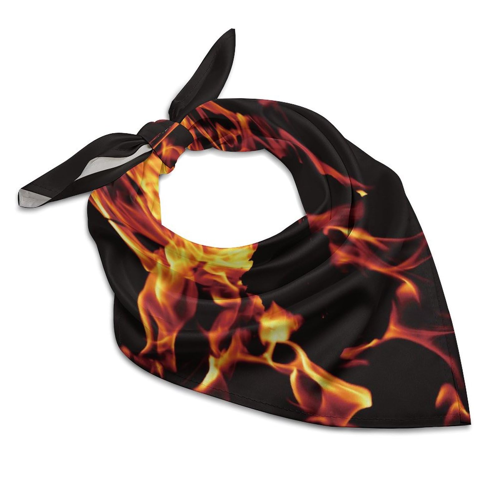 PPIKTC Women Head Scarf Hair Bandanas for Fire Flame Black Satin Head Scarves Silk Feeling Neck Kerchief Bandanas For Girls Ladies Party Festival
