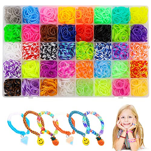 Lekebaby 3500+ Loom Bänder Set Kinder, Bunt Loops Gummis Starterset, 40 Farben Nachfüllen DIY Gummibänder Set für Armband, Basteln Geschenk für Junge Mädchen Cover