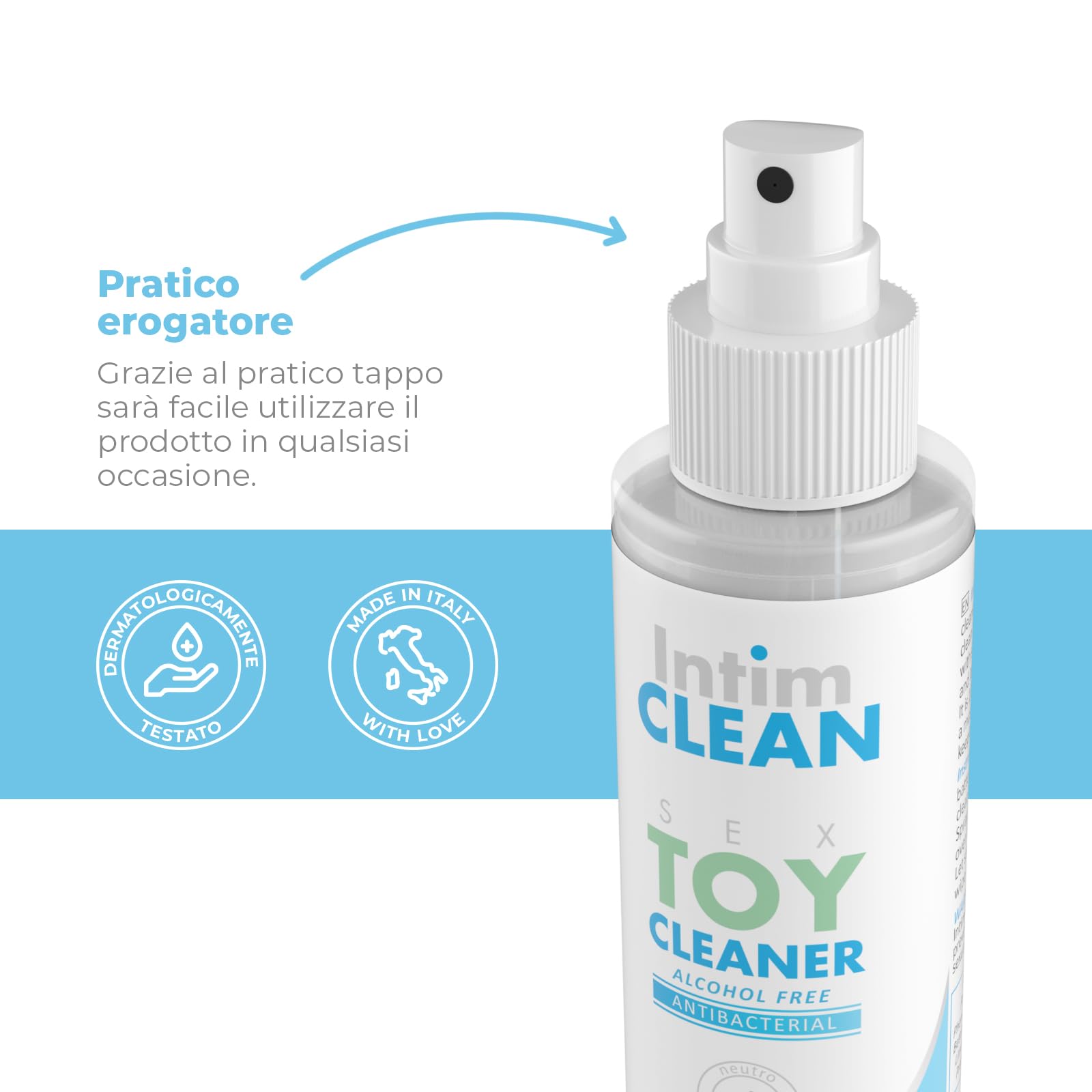 INTIMATELINE | Intim Clean, Sex Toy Cleaner - Detergente e Igienizzante Specifico per Sex Toys, 100% Ipoallergenico con Azione Antibatterica, Alcohol Free, 100 ml