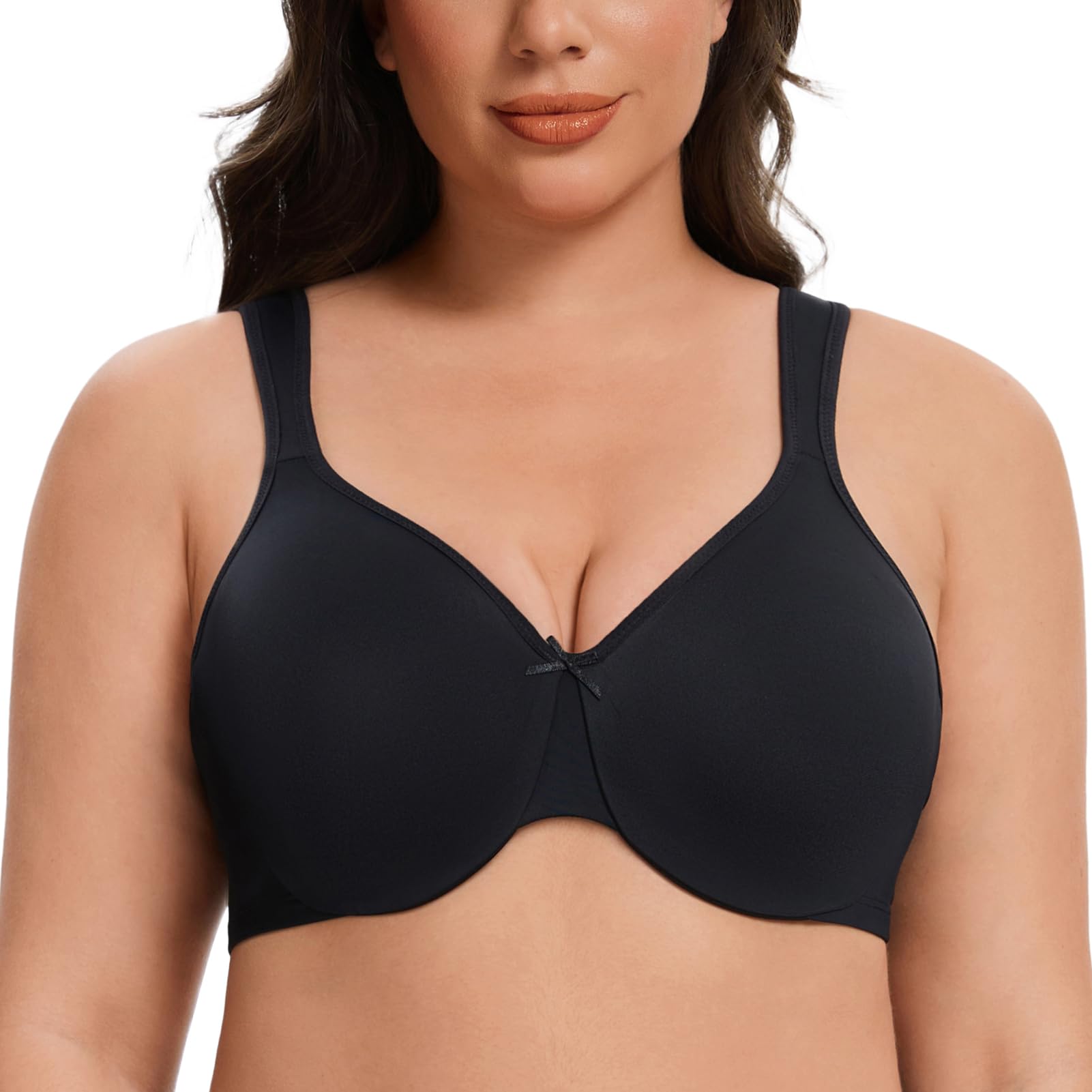 MELENECA Women's Plus Size Full Coverage Underwire Seamless Non Padded Minimizer Bra Black 46E