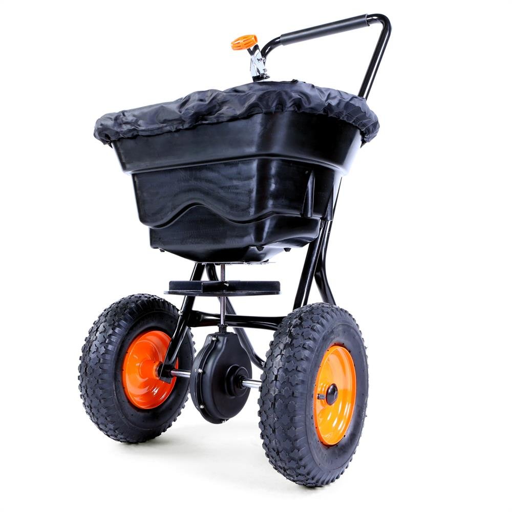 Esparcidor de sal, esparcidor FUXTEC FX-GS36 para abono, sal, semillas, grava, arena (volumen 45 l) velocidad de esparcimiento ajustable