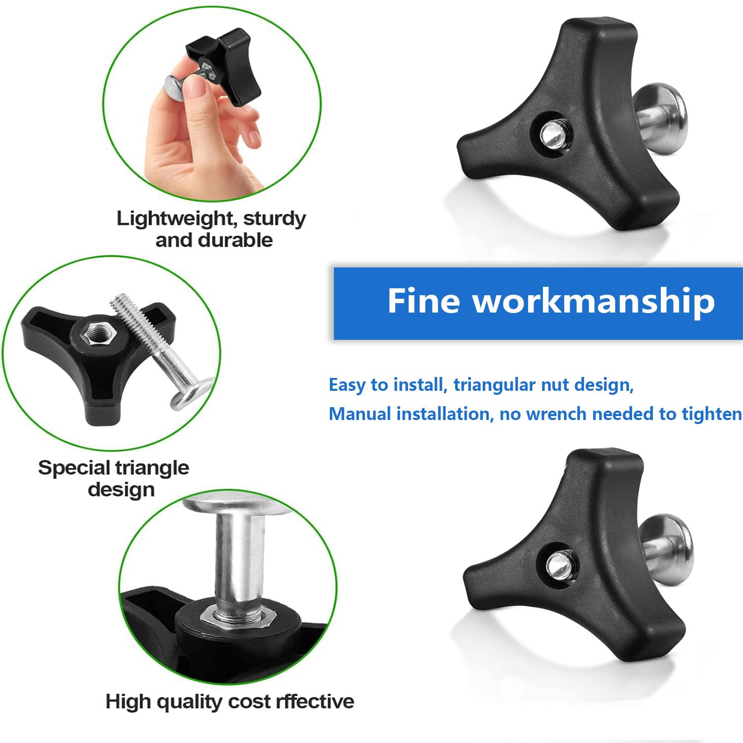 Manopole Triangolo LONGHAO Per Tosaerba - 4 Pezzi, Viti E Dadi, Design Ergonomico