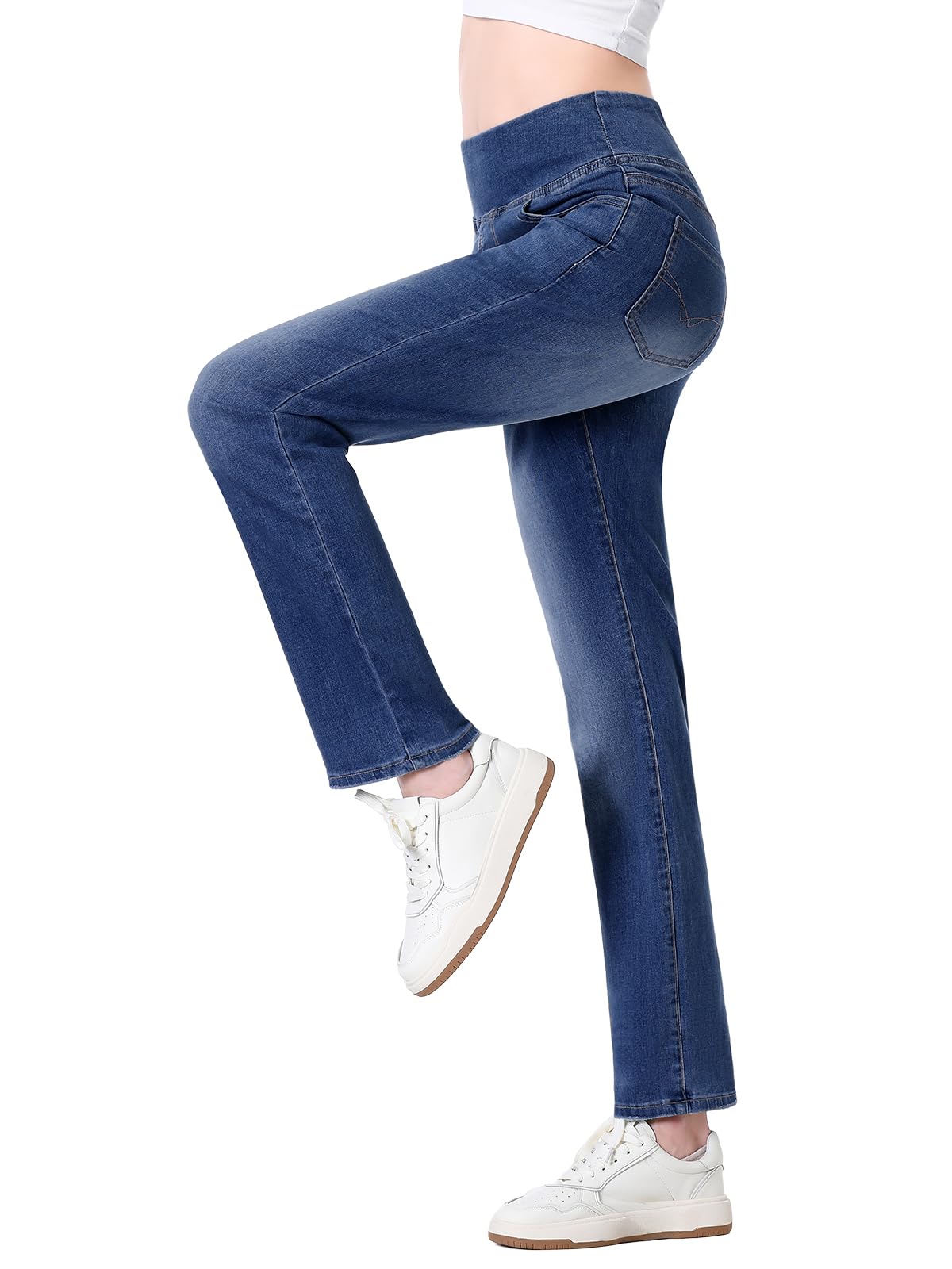 Jeans Donna Vita Alta, Pantaloni Elasticizzati Modello Sigaretta Jeggings Curvy Bootcut Gamba Diritti Casual Push Up
