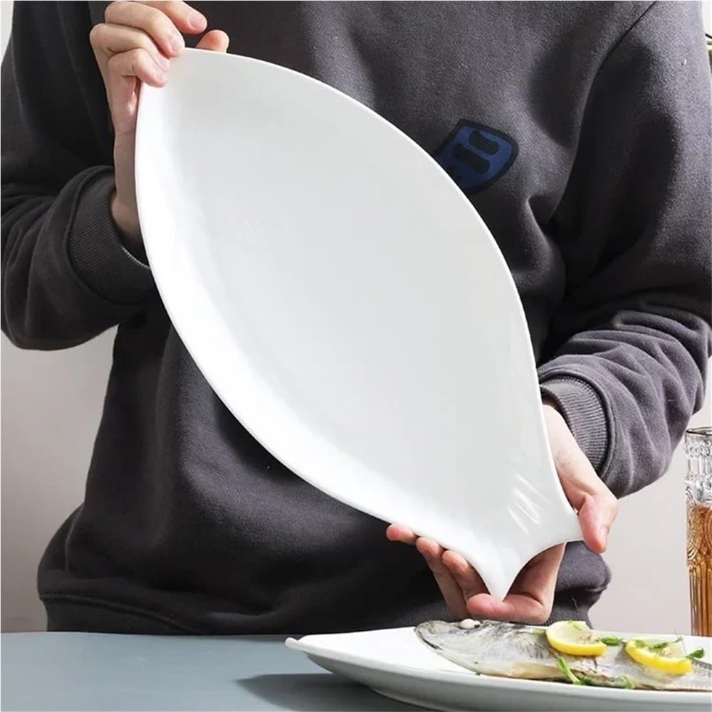 Plato De Pescado De Cerámica De Gran Capacidad Plato De Pescado Decorativo Plato De Ensalada De Pescado Al Vapor for El Hogar Plato De Cena De Mariscos Multifuncional Restaurante Accesorios De Cocina