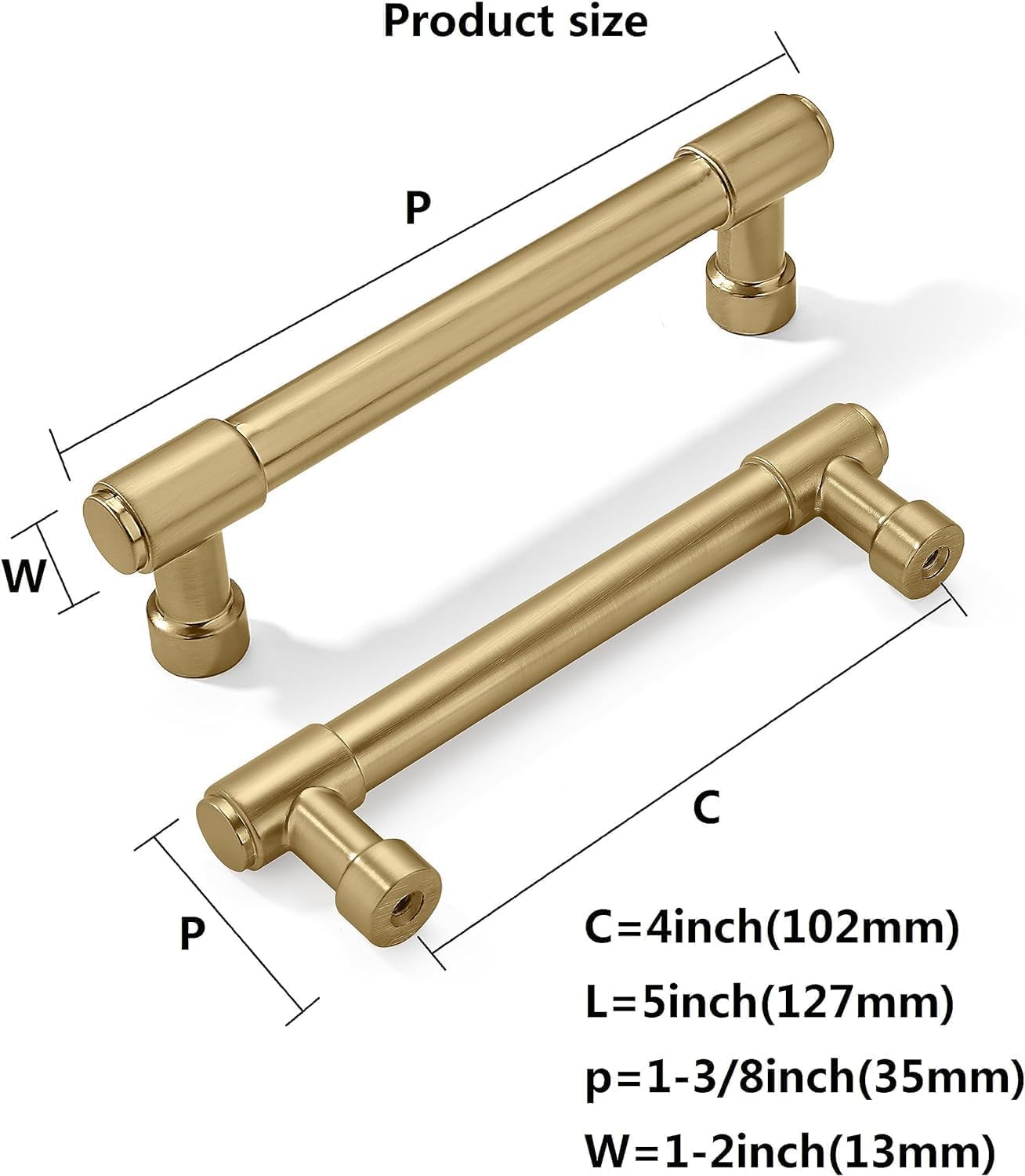 Bar Brushed Gold Cabinet Pull - 4, 4 in (102 mm) — KHTUMEWARE