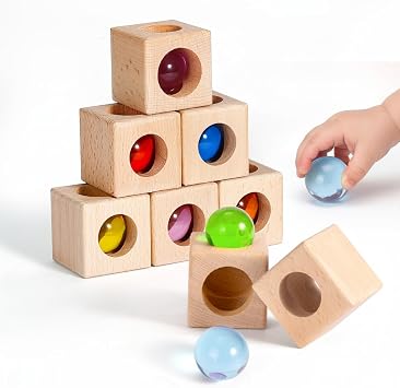 Woodtoe Building Blocks for Kids, Montessori Stacking Toy for 3-6 Year Old | Wooden Blocks with 8 PCS Gem Balls, Educational STEM Creative Sensory Toy, Birthday Gifts for Kids Boys Girls
