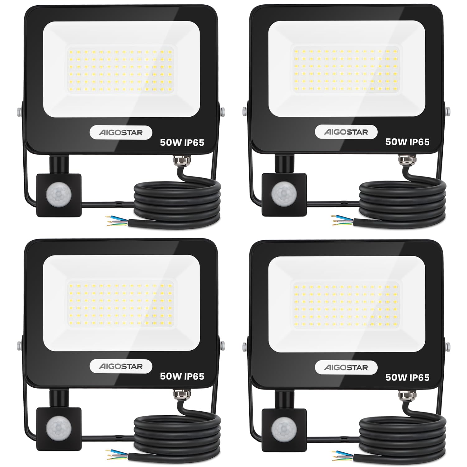 Aigostar 50W Foco LED Exterior con Sensor Movimiento PIR 4500LM Super Brillo 4000K