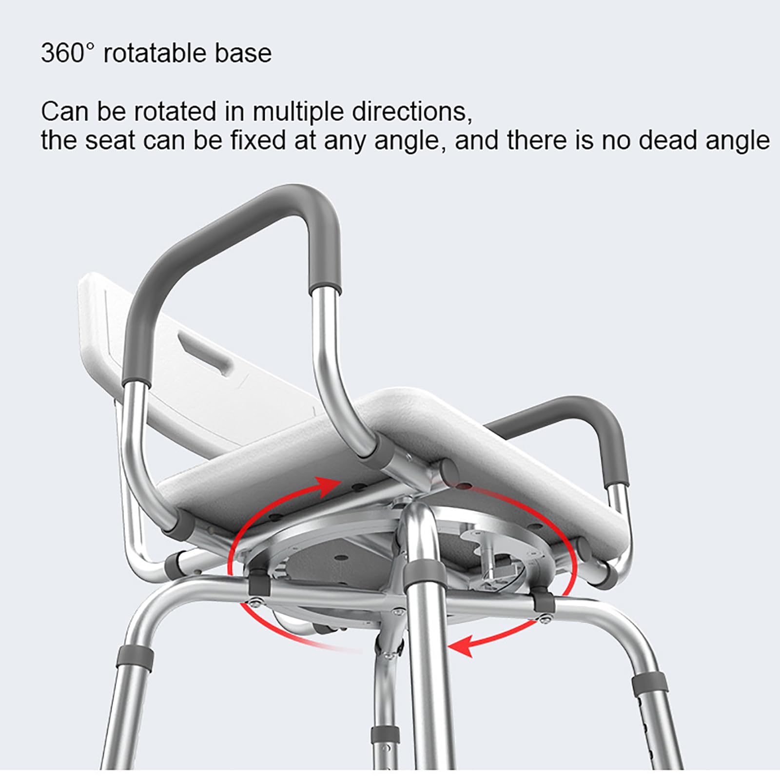 360° Drehbarer Duschstuhl Mit Rückenlehne – Höhenverstellbar (42–49 Cm), Rutschfeste Arme, 180 Kg Kapazität, Werkzeuglos Montierbar