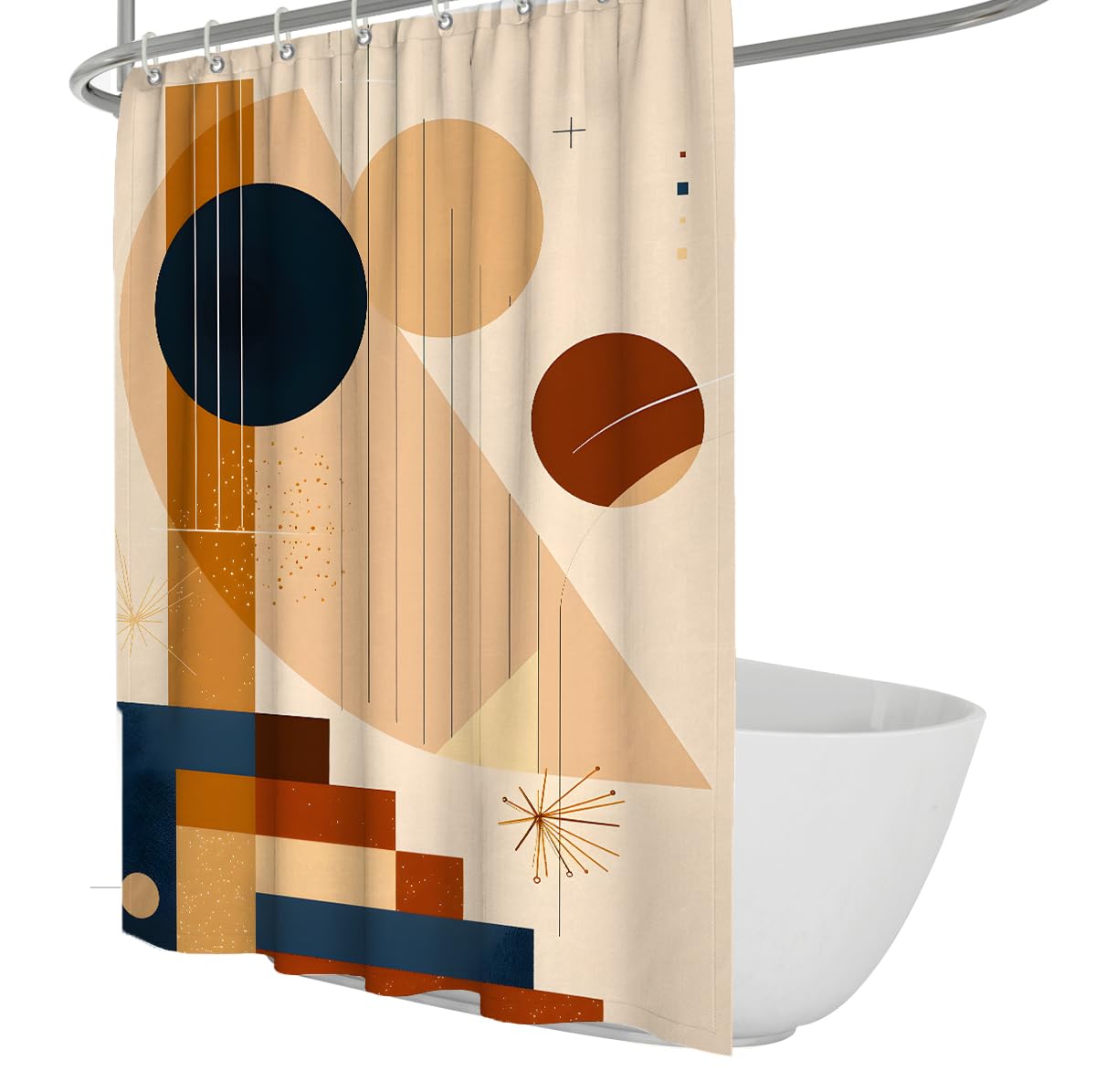 UIRINGART Retro Shower Curtains W180xL200cm Abstract Geometric Star Stair Stripe Semicircle Terracotta Pattern Waterproof Washable Fabric Bathroom Decor with Hooks