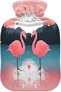 Wajiw Hot Water Bottle with Cover 1L Warm Water Bottle for Hot and Cold Compress Hot and Cold Therapies,Hand Feet Warmer,Flamingo