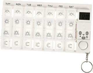 Hemoton Travel Organizer 7 Day Weekly Box with 28 Sections Loud Beeping Removable Timer for Medications Vitamins