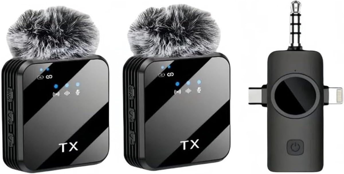 3 in 1 Wireless Lavalier Microphone for iPhone/Android/Camera,328ft Transmission, 18H Battery Life, Noise Reduction Lapel Mic for Record Interview, Vlogs, YouTube, Tiktok