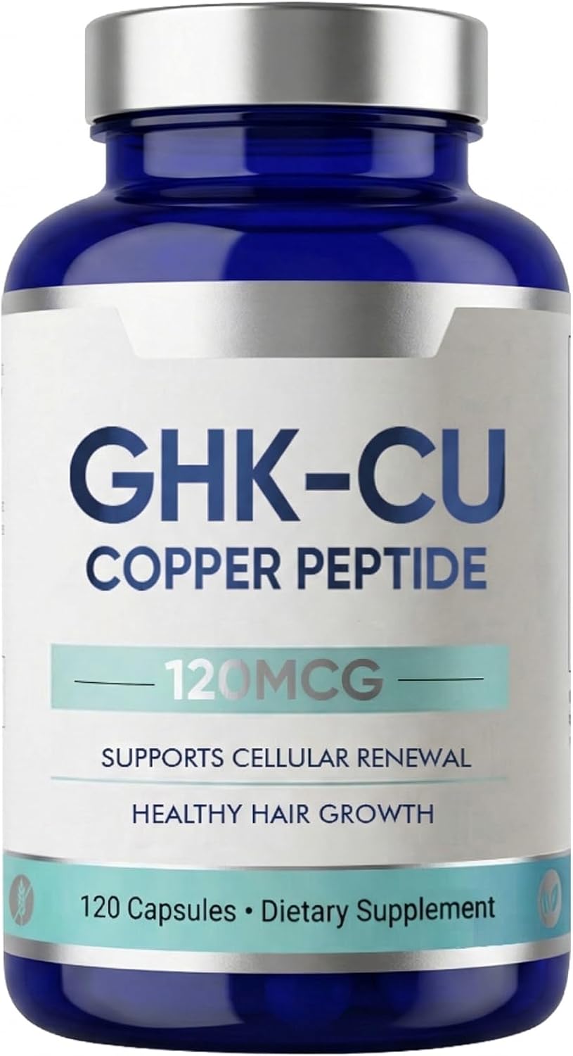 GHK-Cu Kupferpeptid Kapseln, 120mcg Hochabsorbierbare Formel, Unterstützt Zellerneuerung, Gesundes Haarwachstum, Strahlende Haut, 120 Vegetarische Kapseln, 4 Monate Vorrat,01
