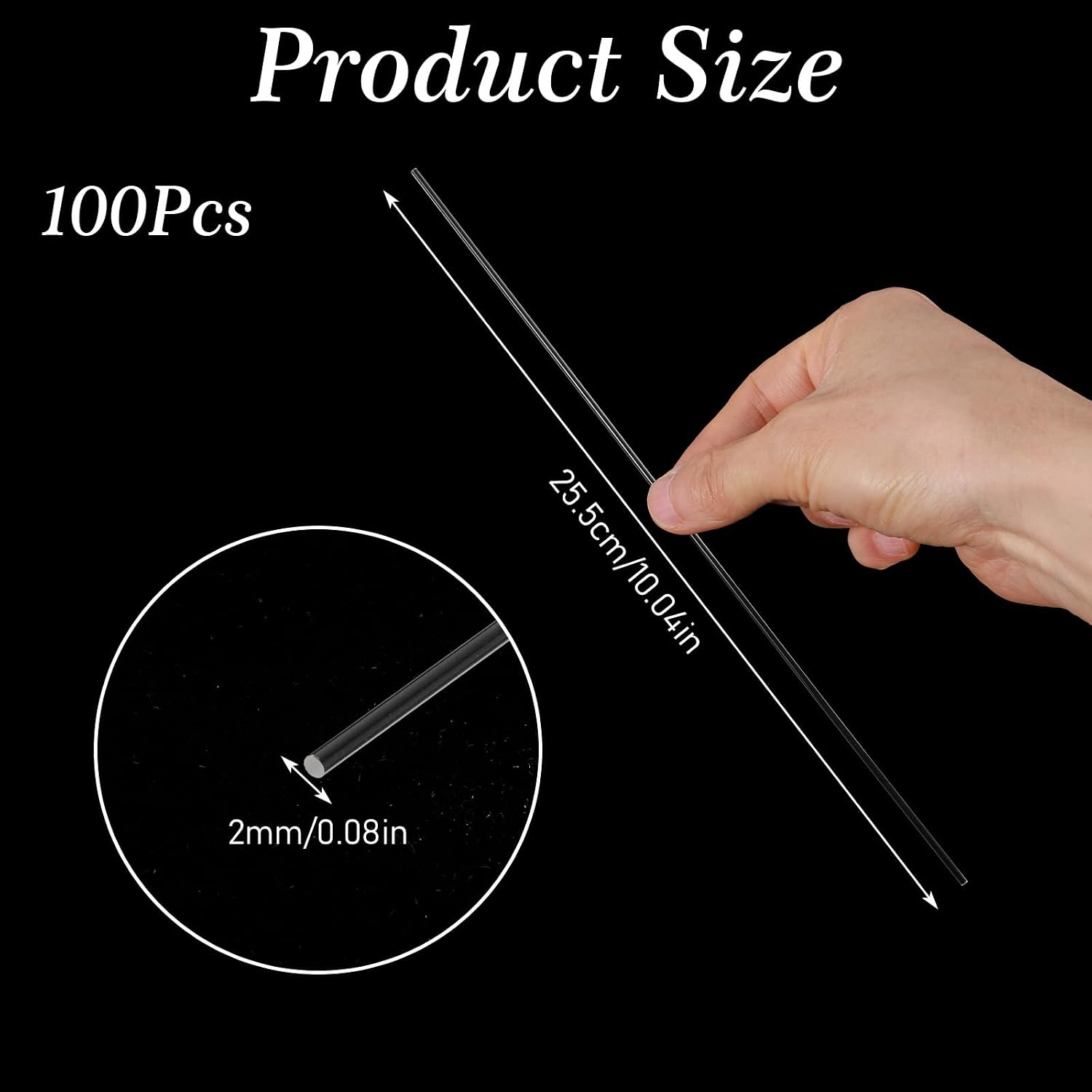 100 Pcs 10 in Acrylic Rods 2 mm Diameter Clear Cake Topper Sticks, Plastic Rods Round Acrylic Sticks for DIY Crafts Plant Stakes Model Making Decorations Gardening