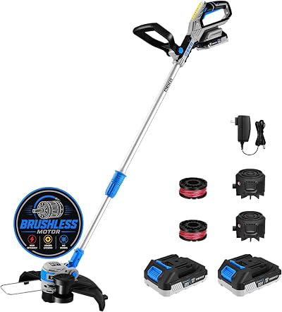DEKOPRO Brushless Weed Wacker Cordless Grass Trimmer, 12-inch String Trimmer & Lawn Edger, Cordless Weed Wacker 2 Batteries and Charger Included, Electric Weed Eater for Lawn, Garden, Yard