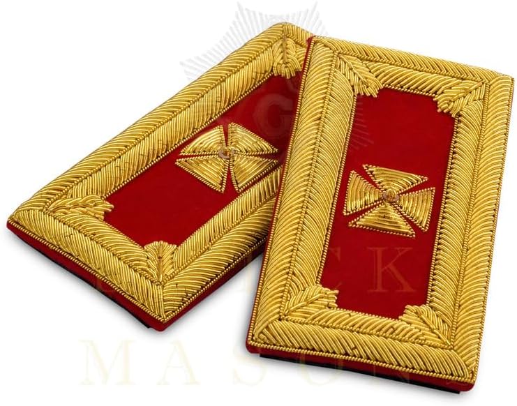 Bricks Masons Past Grand Commander Knights Templar Frock Coat Shoulder Board - Gold Bullion Embroidery