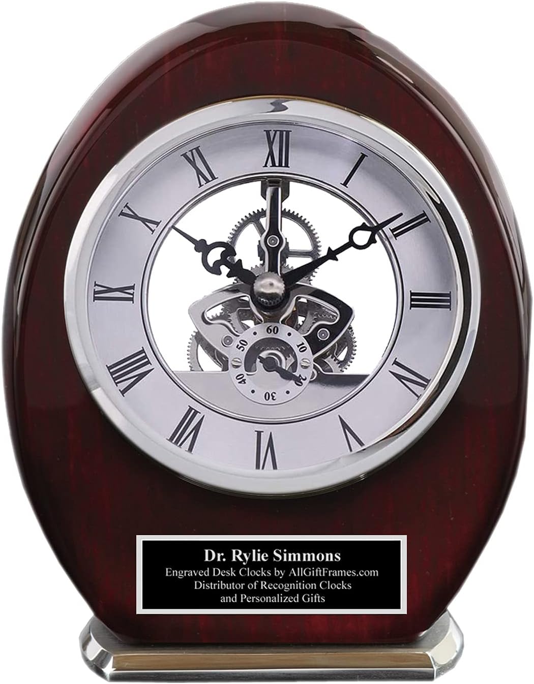 AllGiftFrames Engravable Black Engraved Archway Wood Accent Clock Custom Gift Timepiece Customized Clocks Congratulations Engineer Company Retirement Engineering Service Award Gear Silver