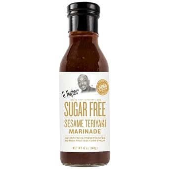G Hughes Sugar Free, Sesame Teriyaki Marinade - Gluten Free Teriyaki Sauce, Asian Sauces, Sugar Free BBQ Sauces, No Added Sugar - 12 Oz 1-Pack