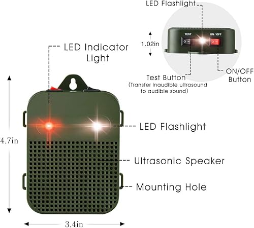 Miniatura 7 de Glaobule Paquete de 2 repelentes de ratones, funciona con pilas, ultrasónico, disuasorio de ratas para interiores, repelente de roedores, ático,