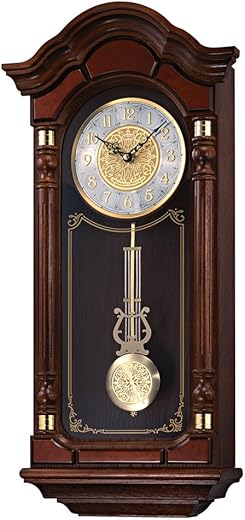 SEIKO QXH004BLH Oak Wood Pendulum Wall Clock with Chimes, Dark Brown, 28 x 12.5 x 6 Inches