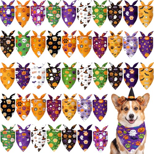 Image of Abbylike 50 Pcs Halloween Dog Bandanas Bulk Cute Dog Paw Prints Pattern