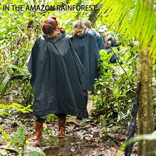 Aolegoo Ponchos Waterproof with Drawstring Hood, 3 in 1 Reusable Adult Raincoat for Hiking Camping Cycling with Emergency Grommet Corners