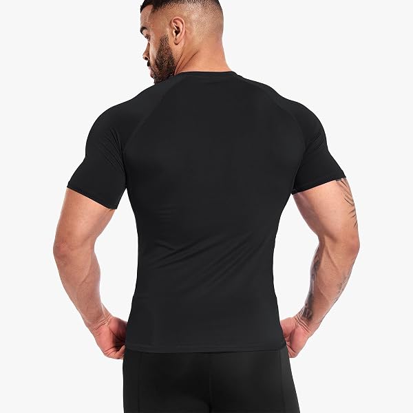 Camicie a compressione da uomo a maniche corte T-shirt da allenamento atletico Cool Dry Sport primo strato da corsa Magliette Top Nero - 2