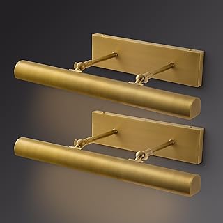 18" Brass Picture Light for Wall Set of 2 Hardwired Gallery Brass Art Light, Adjustable 270° Gold Dimmable Library Light Art Deco Sconce Lights for Painting Photo Artwork