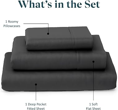 طقم صفائح مزدوجة من Sky Beddings - صفائح قطنية 100% للسرير مزدوج الحجم - طقم ملاءات سرير مزدوجة بعدد 600 خيط مع جيب عميق مقاس 15 بوصة - طقم ملاءات مزدوجة ناعمة ومبردة من الساتان - رمادي داكن