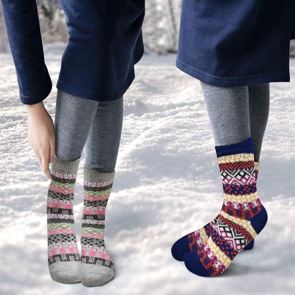 Women's Winter Socks 5 Pairs Thick Wool Soft Warm Casual Socks Vintage Socks for Women Free Size