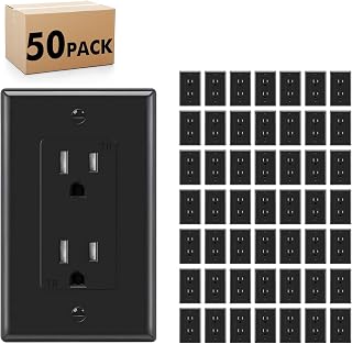 Micmi Decorator Receptacle Outlet, Tamper Resistant, Decorative Electrical Receptacle Outlet, 15Amp 125Volt, Grounding with Wall Plate UL Listed (50pack, Black, 15 Amp Outlet)