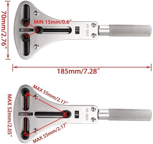 OTOOLWORLD Watch Screw Case Back Opener Remover Repair Tool Large Wrench & 12 Bits (55mm watch back case) - Thumbnail 2