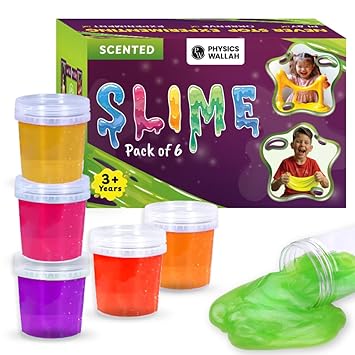 PW Slime Kit for Kids 3 to 10 Years – 6 Fruit-Scented Colourful Slimes with Moulds, DIY Sensory Play, Soft & Non-Toxic, Birthday Gift for Boys & Girls