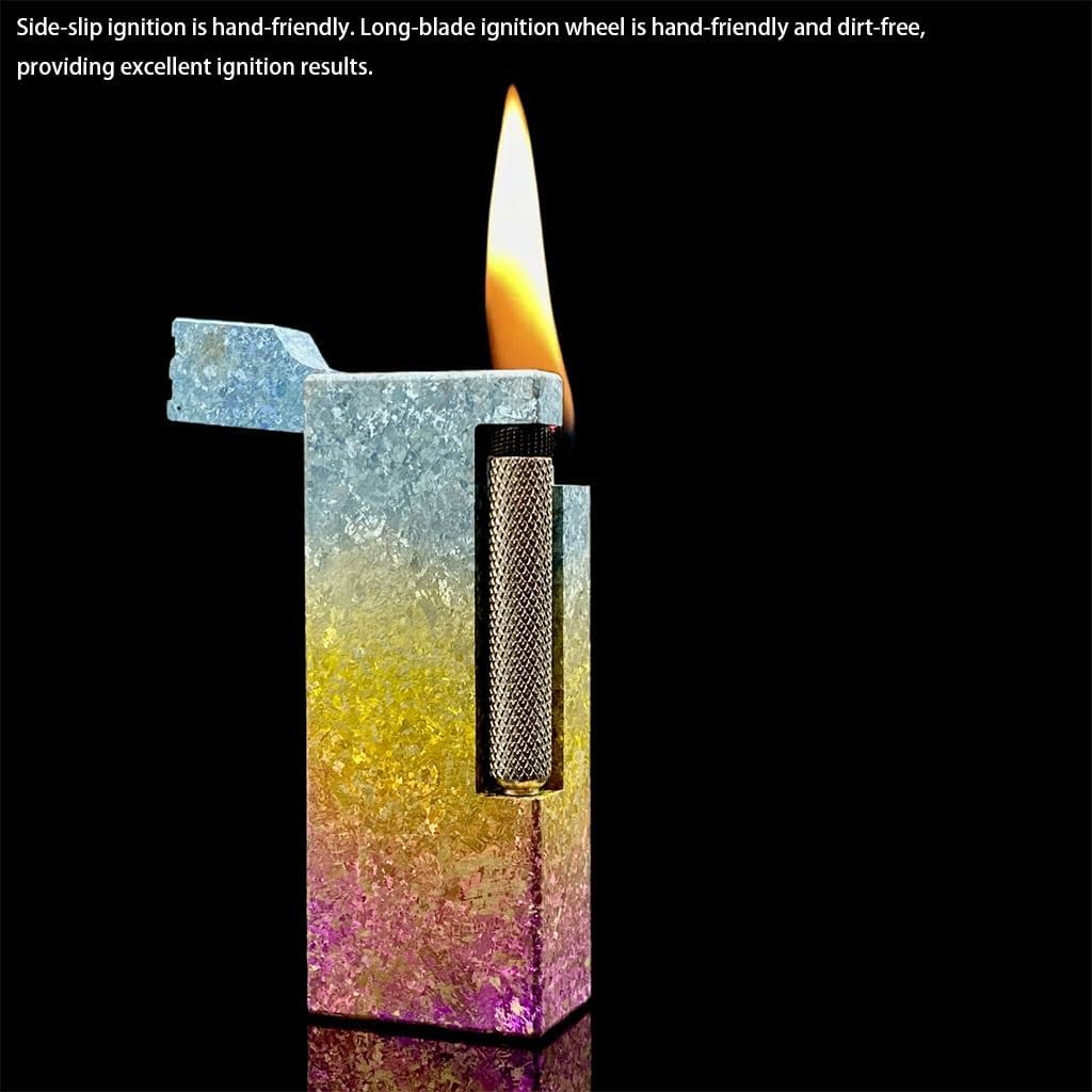 High-End Titanium Alloy Kerosene Lighter, Retro Arm Lift to Open The Cover to Ignite The Narrow Body, Colorful Ice Crystal Titanium Texture Design