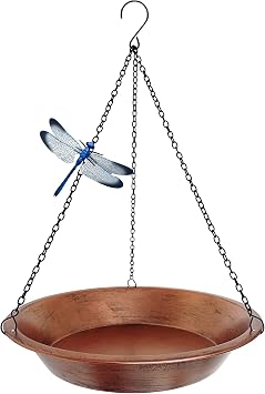 Hanging Bird Bath for Outdoor, Antique Copper Metal Bird Feeder Birdbath Bowl with 17 Rust-Proof Black Chains for Garden Backyard Decor