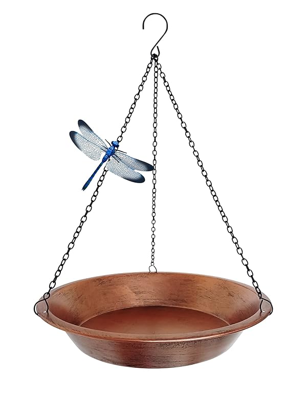 Keygift Hanging Bird Bath for Outdoor, Antique Copper Metal Bird Feeder Birdbath Bowl with 17” Rust-Proof Black Chains for Garden Backyard Decor by Keygift - Used condition - CA$20.39